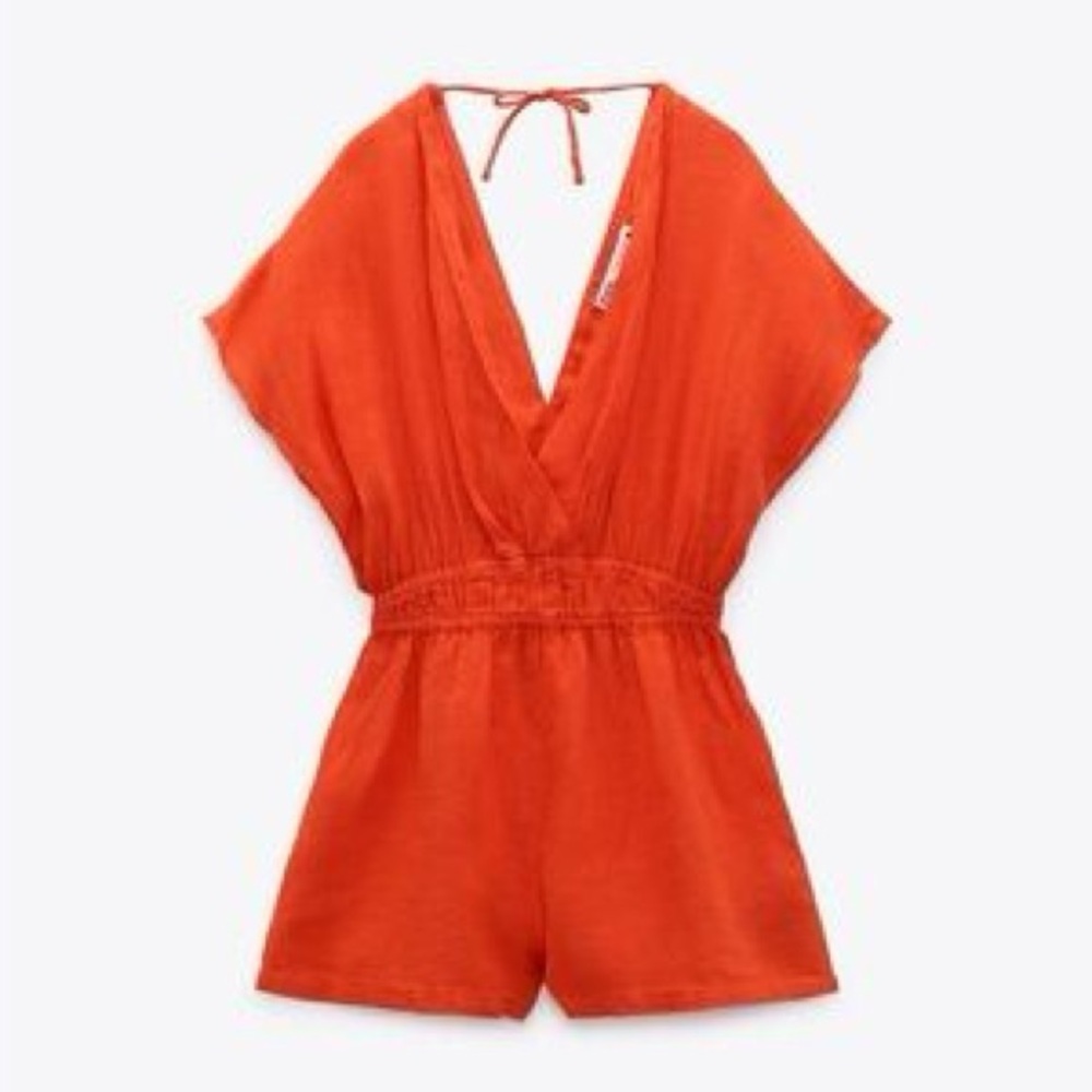 Zara Orange V-Neck Romper